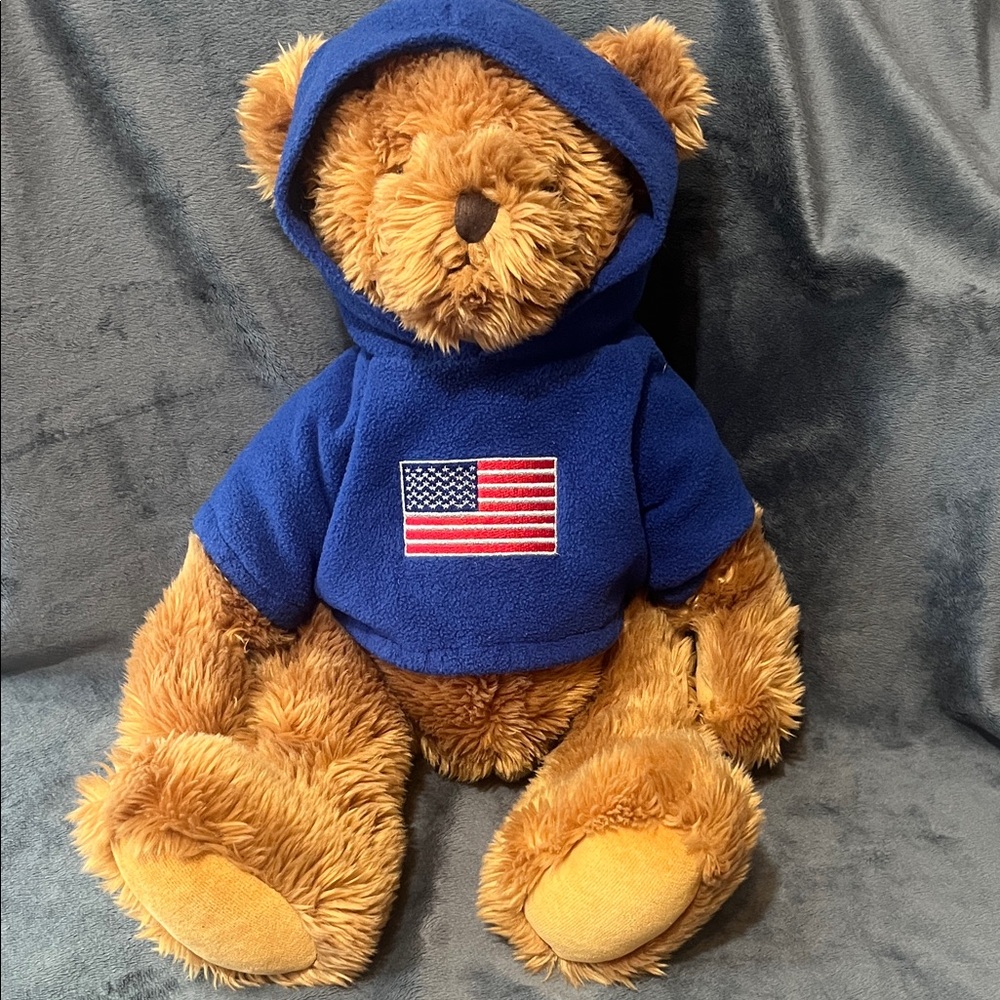 VINTAGE Russ Brown Teddy Bear with Blue Hoodie VINTAGE STUFFED BEAR PLUSH